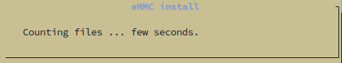 Armbian install dialog showing counting files progress message during eMMC installation