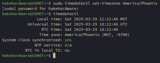 timedatectl output showing local timezone