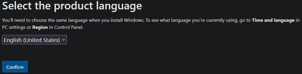 Windows 11 ISO Product Language Selection