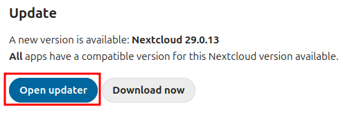 Nextcloud Open updater button