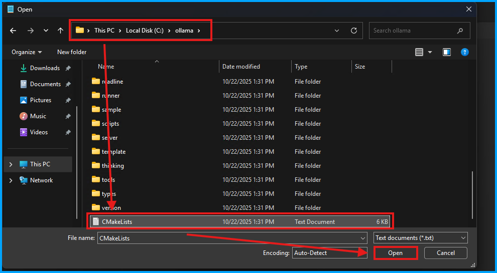 Notepad Open CMakeLists.txt