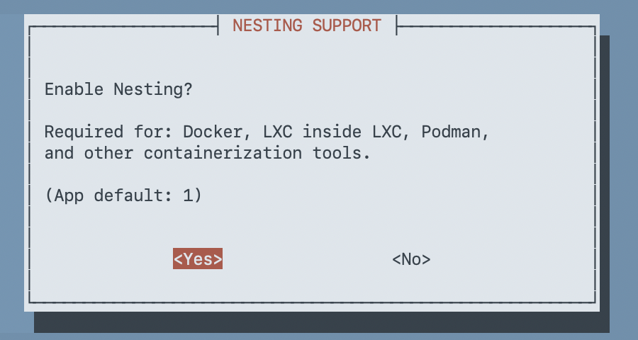 Nesting Support dialog with Yes highlighted