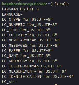 Terminal output of locale command showing all locale variables set to en_US.UTF-8