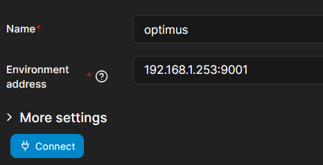 Portainer environment name and address configuration