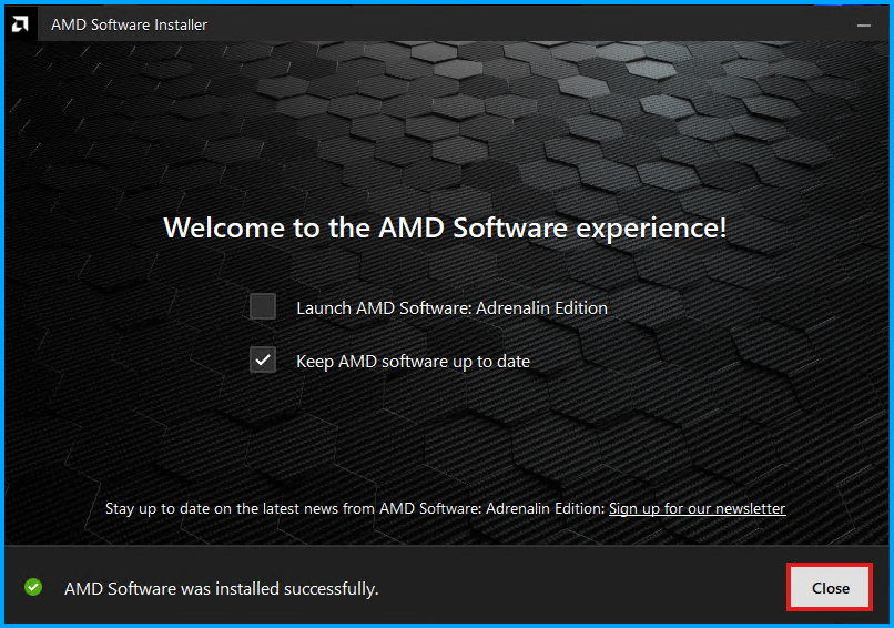 AMD Driver Installation Complete