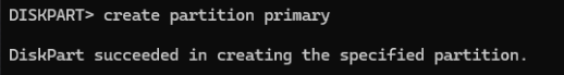 Diskpart create partition primary succeeded
