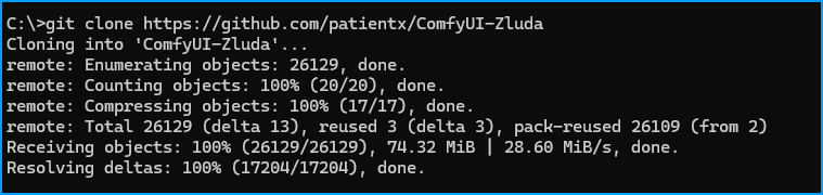 Git Clone ComfyUI-Zluda