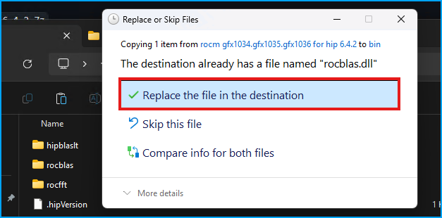 Replace rocblas.dll Confirmation