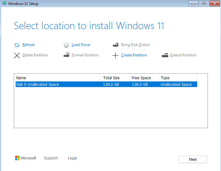 Windows 11 Setup Disk Selection