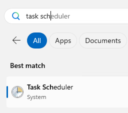 Windows Task Scheduler Search Result
