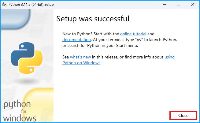 Python Installation Close