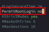 sshd_config with PermitRootLogin set to no