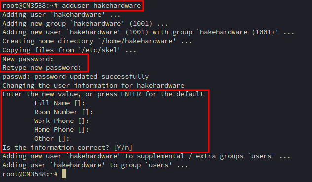 adduser command creating new user