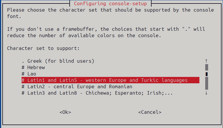 Configuring Console Character Set During Upgrade