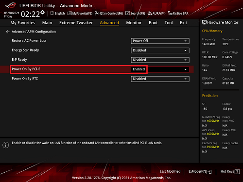 ASUS BIOS Wake On LAN Setting