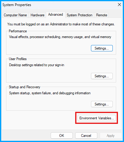 System Properties Environment Variables