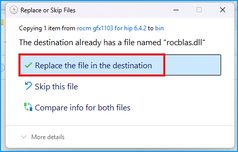 Replace rocblas.dll Confirmation