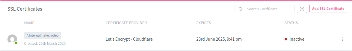 SSL Certificate Entry