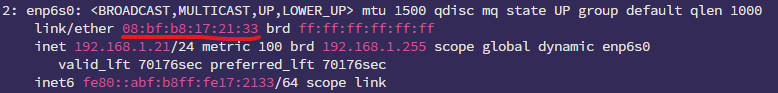 MAC Address Output