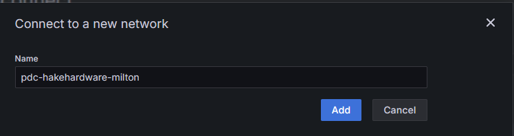 Grafana dialog to connect to a new network