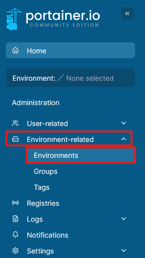 Portainer Environments sidebar