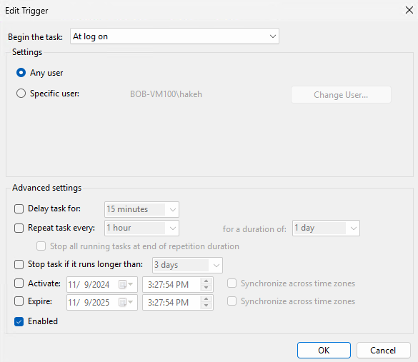 Task Scheduler Edit Trigger At Log On