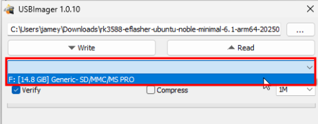USBImager with MicroSD card selected