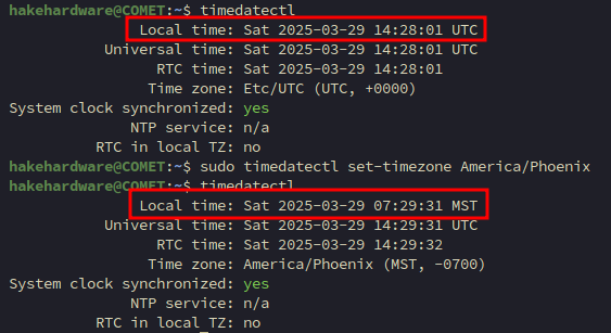 Setting Timezone with timedatectl
