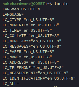Locale verification output