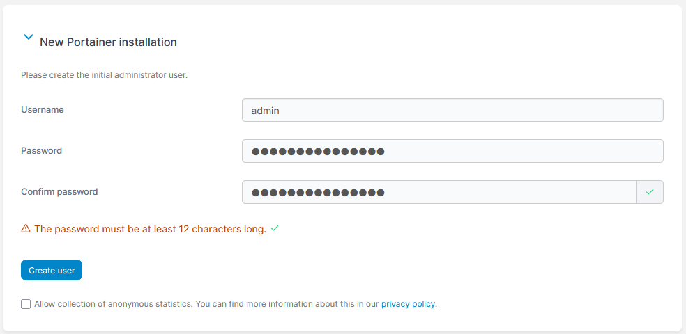 Portainer Login Screen