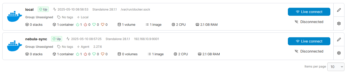Environments section with new environment