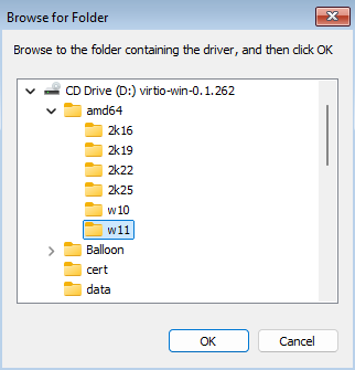 VirtIO Driver Folder Browser for Windows 11
