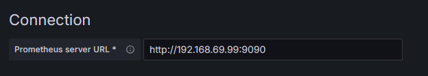 Grafana Connection section showing Prometheus server URL